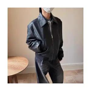 키체샵 남성 항공 점퍼 슬림핏 빈티지 숏 PU가죽 무스탕 자켓 봄 코트 HO1