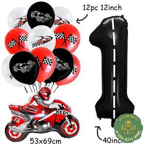 경주용 자동차 풍선 세트 오토바이 호일 풍선 블랙 숫자 풍선 소년 생일 파티 레이싱 자동차 테마 파티 장