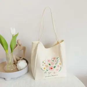 캔버스 에코백 숄더백 데일리가방 꽃그림 가방 학생 데일리 캔버스 포켓 실용성 가볍 천가방 사각 블랙