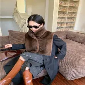 겨울 에코퍼 스카프 넥워머 브라운 페이크퍼