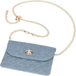 여성용 슬룩사 미니 체인 벨트 가방 패션 데님 허리 지갑 디자이너 체크 크로스바디 소형 휴대폰