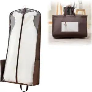 베이누오 웨딩원피스 의류 가방 손잡이 접이식 옷 코트용 클리어 롱 원피스 커버 가운(브라운 60x25x180cm)