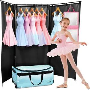 의류 선반과 커튼이 달린 댄스 백 선반이 28인치 롤링 대회 더플 댄서 운동선수 라이브 스트리머 치어리더