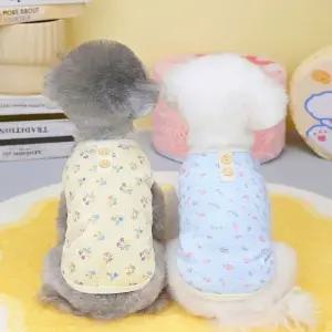 플라워 썸머 단추 포인트 티셔츠 강아지 고양이 반려동물 산책 옷 (WFKAJLG)