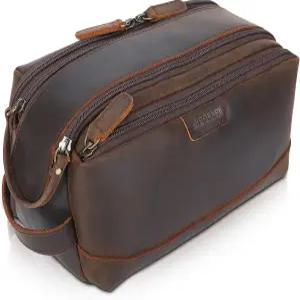 남성 폴라레 풀 그레인 가죽 세면 가방 대형 여행용 화장품 케이스 도프 키트 면도 세척 파우치 YKK 지퍼