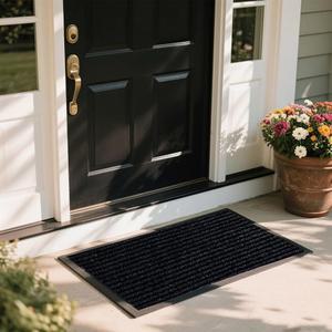 실외 입구 고무 러그, 4피트 x 2인치 상업용 대형 외부 도어 매트, 차고, 주방, 파티오, 검은색 48인치 24인치용 산업용 미끄럼 방지 방수 웰컴 플로어 매트