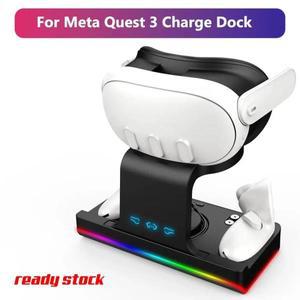 Meta Quest 3 RGB 충전기 스테이션 컨트롤러용 도크 배터리 팩 Fit 헤드 스트랩 VR 액세서리