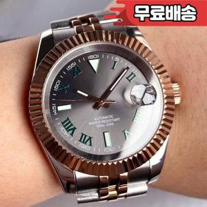 로즈 골드 36mm 선버스트 그레이 다이얼 다크 그린 숫자 20ATM NH35 오토매틱 남성용 시계 스틸 사파이어