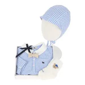 갤러리아 (임신축하,출산,돌,백일)BL)미니체크보타이바디수트+도기하프양말