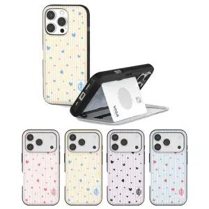 아이폰 14 15 16 17 에어 프로 맥스 스몰 하트 패턴 카드2장 자석도어 범퍼 거치대 케이스