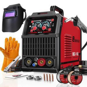 Ehomful 145A Mig Welder 110v / 220v, MIG 무가스 플럭스 코어 트 TIG MMA 스틱 웰더 머신, 4 in 1 멀티 프로세스 용접기 시너지, IGBT 인버터, 헬멧 및 장갑 포함