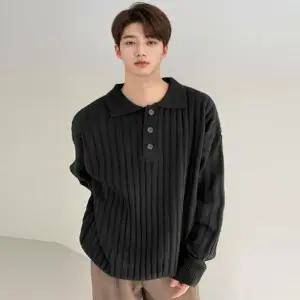 [프로셀러] 남성 2컬러 데이트룩 단추 골지 카라 니트티 스웨터