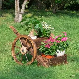 원목 꽃마차 화분 가판대 인테리어 발코니 테라스 식물장 카보나이즈드 원목 대형