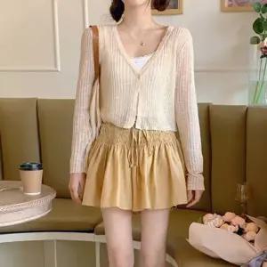 5컬러 여리핏 시스루 얇은 크롭 브이넥 긴팔가디건 (KYR-WFJO3VE)