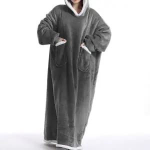 극세사 양털 안감 여성 오버핏 롱 후드 원피스 잠옷