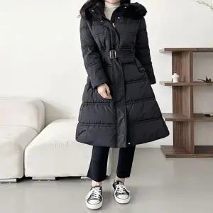 여성 3컬러 모던 퍼 웰론 겨울 후드 털 롱 패딩점퍼