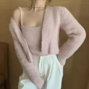 여성 겨울 앙고라 나시 크롭 숏 가디건 세트 데이트룩