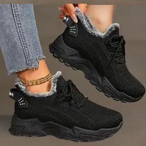 [신상오픈런]|CCS7D90|여성용 스타일리시 따뜻한 니트 메쉬 기모 스니커즈