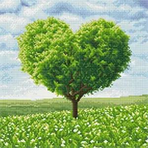 DIY 보석십자수 러블리 그린 하트 트리 30X30액자 취미생활 패키지 비즈 반짝이