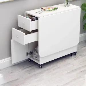 확장형 접이식 식탁 테이블 세트 바퀴형 슬라이딩 원형 세라믹 상판 대형 서랍 포함 원룸