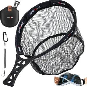 MYSOAS 플라이 어망 u2013 접이식 텐카라 송어 및 배낭여행용 초경량 소형 하이킹 어획 방출용 고무 코팅