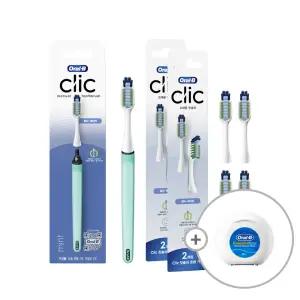 오랄비 프리미엄 칫솔 클릭CLIC 민트 핸들 + 리필모 4입 + 왁스 치실 50m 1개