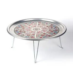 밥상 다과상 술상 찻상 옛날 양은 교자상 56CM은발상 접이식 원형은 은원형 레트로