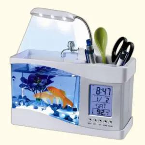 어항 미니 탁상 온도계 LED 연필꽂이 수족관 책상 달력 시계