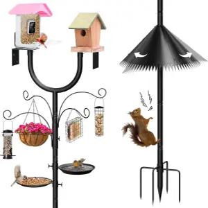 MQJIZHI U 셰이프 버드 하우스 폴 108인치 다람쥐 방지 피더 플랫폼 2개와 후크 4개 4개의 설치 지원 야생