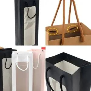 일자형 컬러 쇼핑백 플라워종이가방 캔들백 꽃집쇼핑