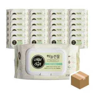 하늘선물 물티슈 100매 캡형x24개입 BOX 휴대용물티슈 육아 출산 외출용품 대용량물티슈