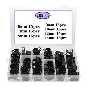 105 피스 6-14mm Q673B 스프링 밴드 호스 클램프 플랫 플라이어 분류 키트 연료 라인 실리콘 진공 스틸