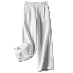 흰 고무줄 여자 정장 화이트 여성 마 배기 여름 와이드 밴딩 통바지 린넨 팬츠 바지 슬랙스