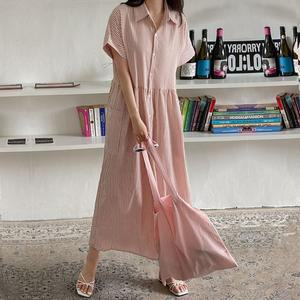 여름 원피스 스트라이프 롱 셔츠 원피스 지지미 휴양지 원피스 빅 77사이즈 바캉스룩 CH157