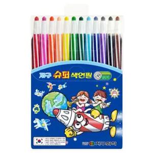 지구 학생용슈퍼색연필 12색 그림놀이 어린이 투명 초등선물 단체 집선물 돌돌이