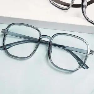 오각 투명 뿔테안경테 다크블루 레트로풍 투명뿔테