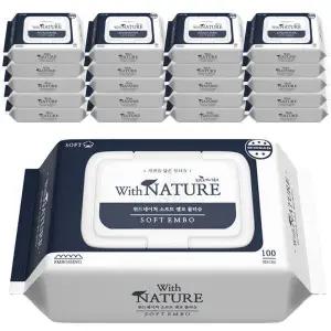 위드네이쳐 소프트 엠보 캡형 물티슈 100매 20팩 대용량 저자극 물티슈 도톰한 엠보싱 434560
