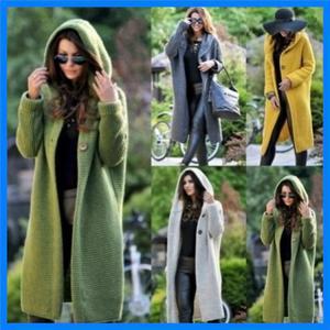 2025 가을/겨울 신상 여성 가디건 중간 길이 단색 긴팔 니트 후드 가디건