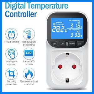 온도조절기 디지털 온도 컨트롤러 콘센트 센서 소켓 타이머 스위치 포함 양식용 가열 냉각 16A 220V