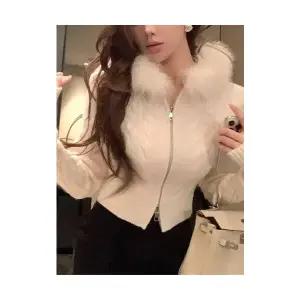 여자 후드 가디건 카디건 부드러운 집업 스웨터 겨울 슬림핏 쇼트 ST4