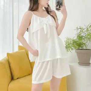 리본 끈나시 반바지 잠옷 투피스 세트 여성언더웨어 여름룩 자취생