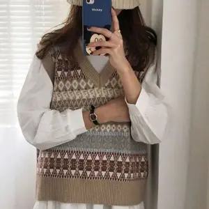 여성 패턴 추천 니트 조끼 꾸안꾸 브이넥 여자 쪼끼 (KYR-WFGV2V2)