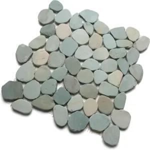 CNK 타일 바다 녹색 XL 점보 슬라이스 자갈 - 12인치 x 광택 천연 돌 샤워 바닥 욕실 백스플래시 파티오스