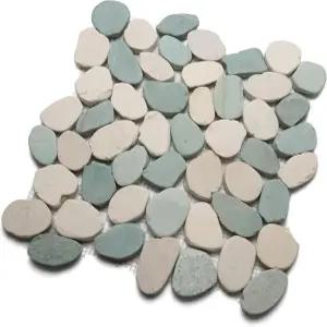 CNK 타일 내추럴 씨 그린 화이트 XL 점보 슬라이스 페블 - 샤워 바닥 욕실 백스플래시 및 조경을 위한