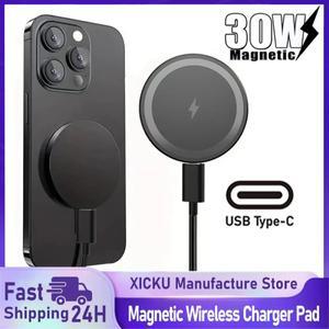 30W 데스크탑 마그네틱 무선 충전 패드 타입 C 맥세이프 아이폰 17 16 15 14 13 12 프로 맥스 자석 고속 폰
