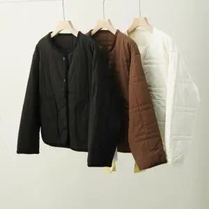 샤오원샵 여자 키작녀 패딩다운 점퍼 겨울 빈티지 롱 체크 패딩 워싱 면 보온 코트 패치 여밈에 두꺼운 꾹4