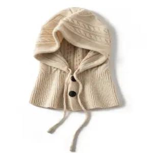 퓨어 캐시미어 100 바라클라바 모자 케이블 니트 후드 넥워머