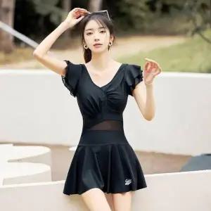 슬림라인 블랙 여성 원피스 치마 수영복 (WFKAD6Y)
