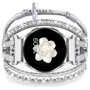 갤럭시 워치용 보호 가죽 팔찌 8 / 7 6 5 4 밴드 40 44mm 여성, 20mm 귀여운 구슬 다층 스트랩 워치 클래식 43mm 47mm 42mm 46mm Watch Pro 45mm Active2