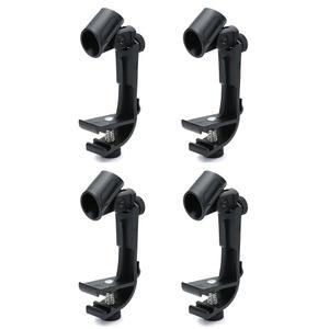 [미국배송] QWORK 드럼 마이크 홀더 4팩 조절 가능한 클립 링 장착 클립 스네어 슬리브 후프 림 클램프 블랙